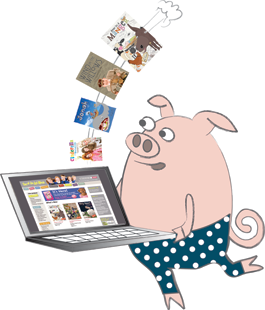 Illustration of pig downloading music